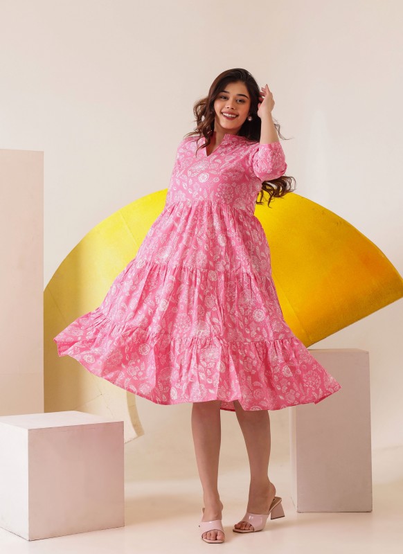 Strawberry Pink Flared Cotton Dress