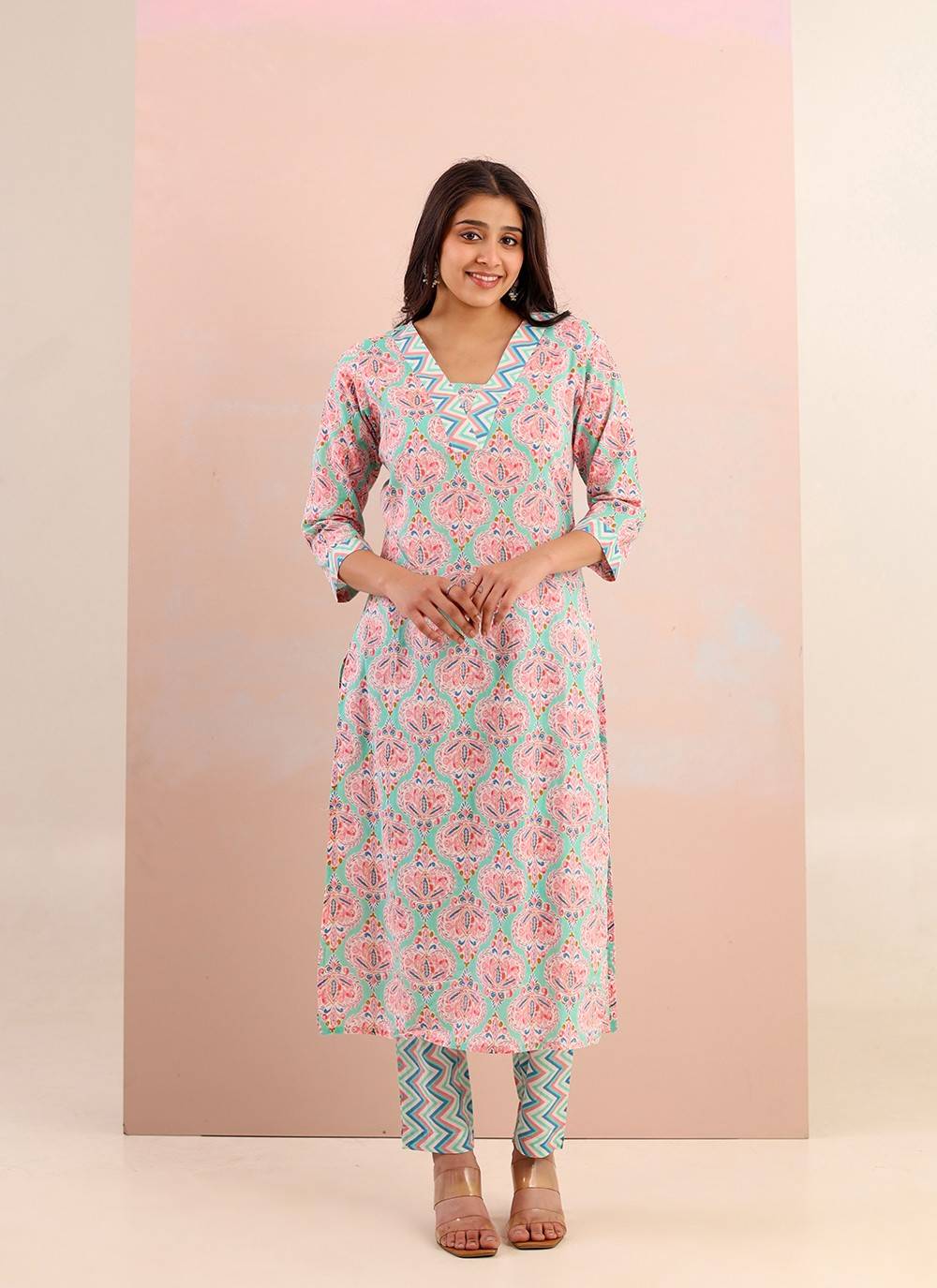 Dreamy Cyan Straight Cotton Kurta Pant