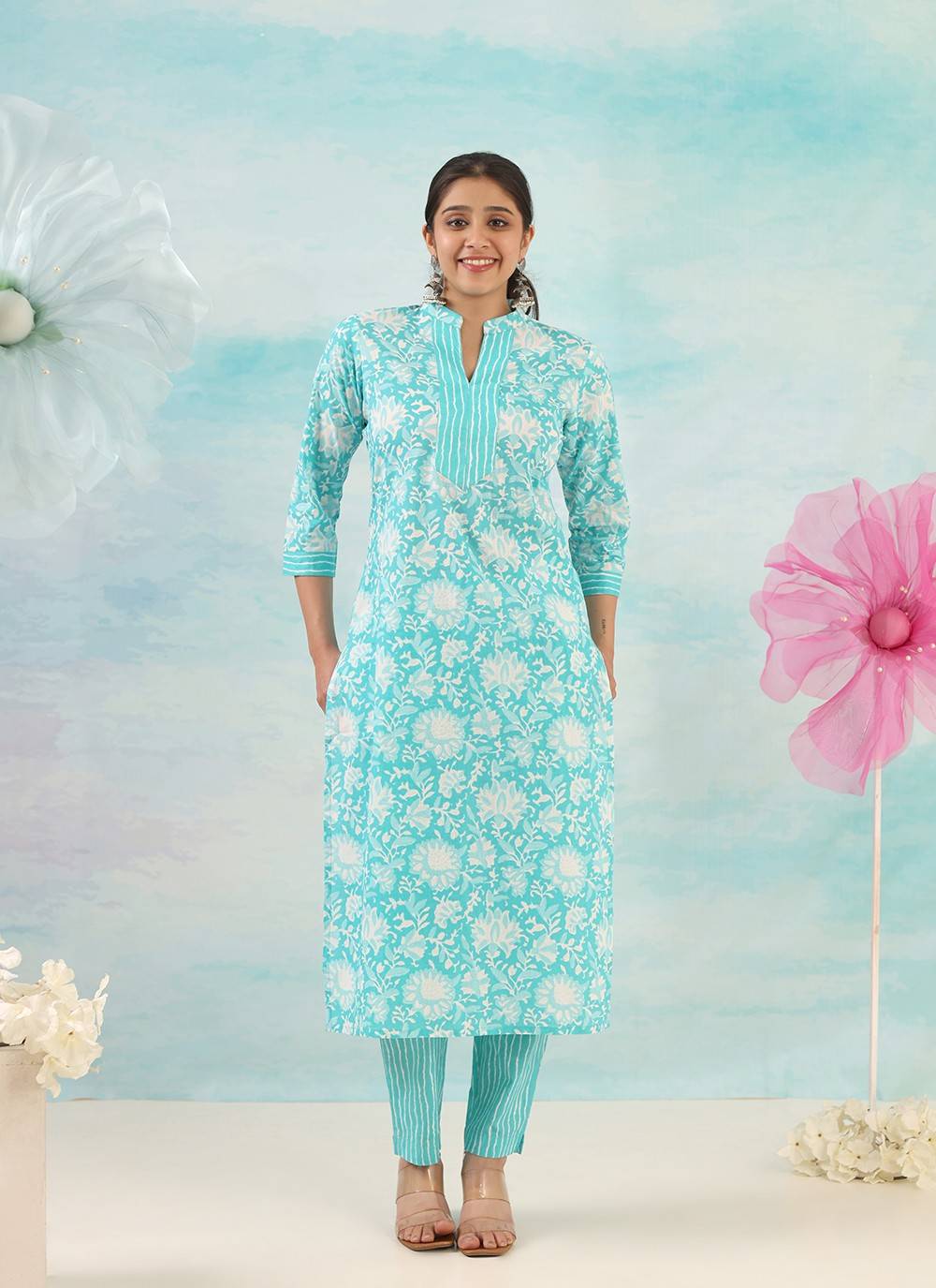 Cyan Bliss Straight Cotton Kurta Pant