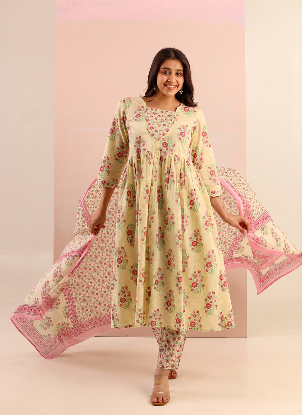 Pearl floral Side Slit Dupatta Suit
