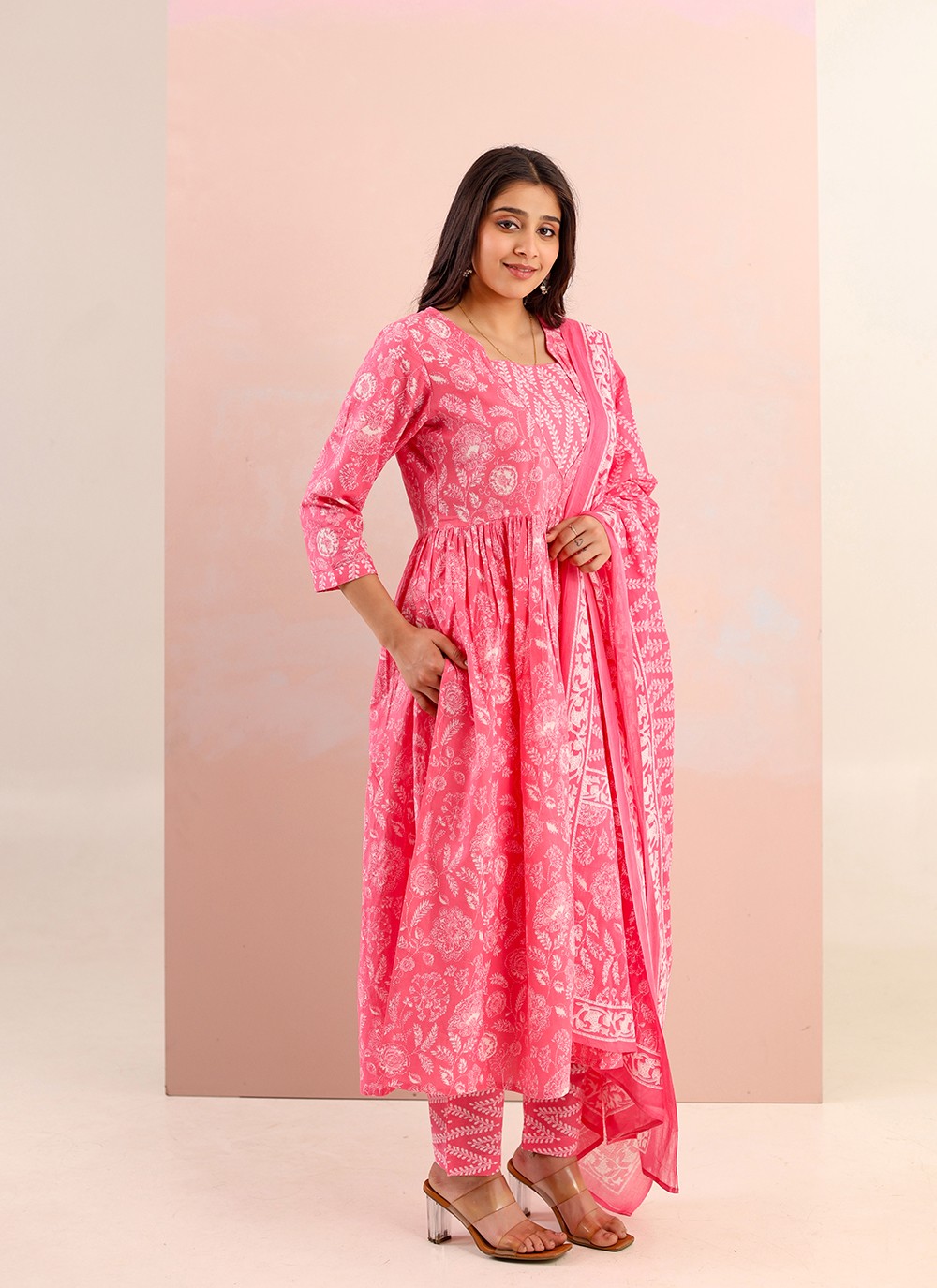 Gulabi Breeze Side Slit Dupatta Suit
