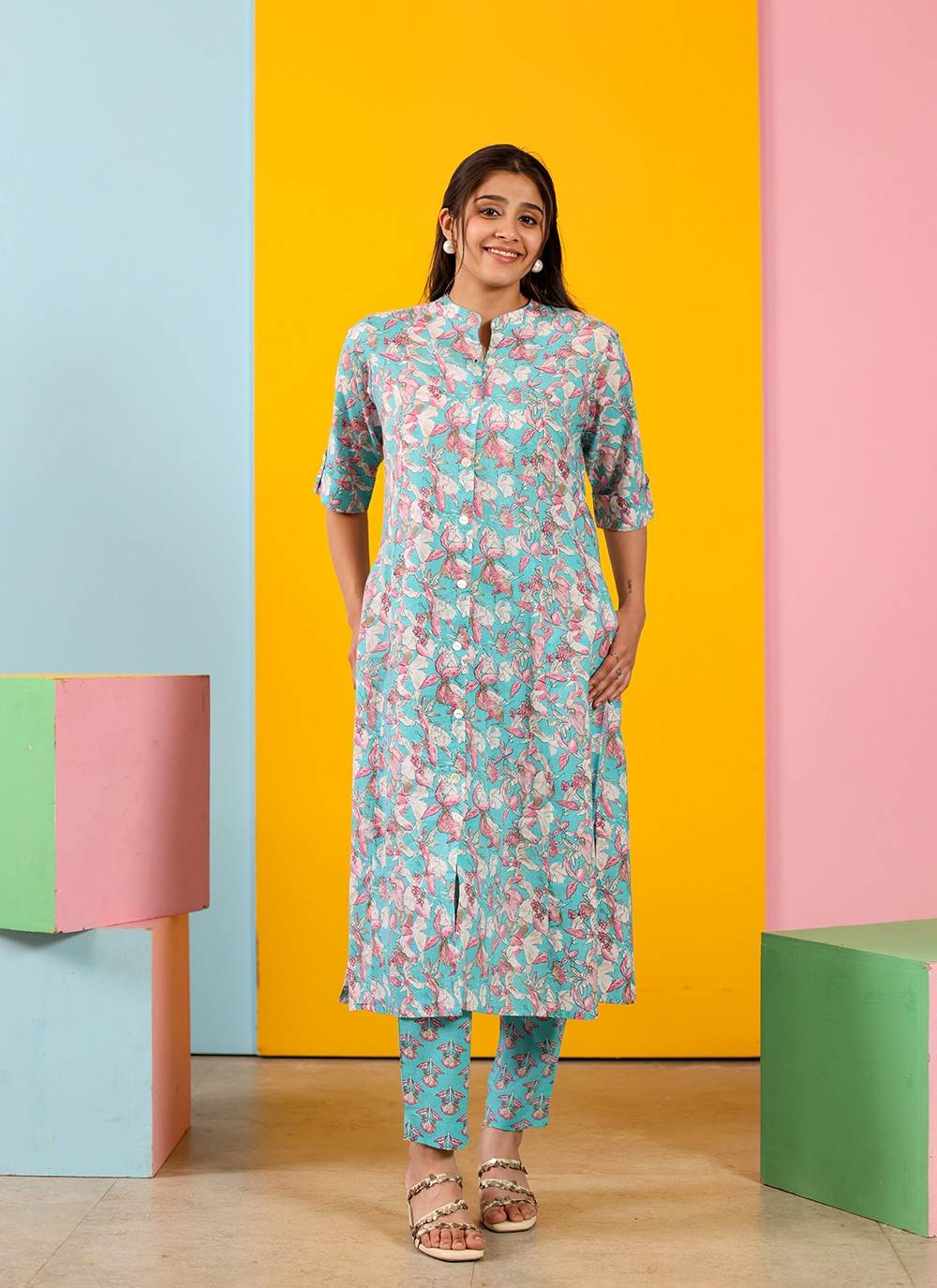 Blue Hue Straight Cotton Kurta Pant