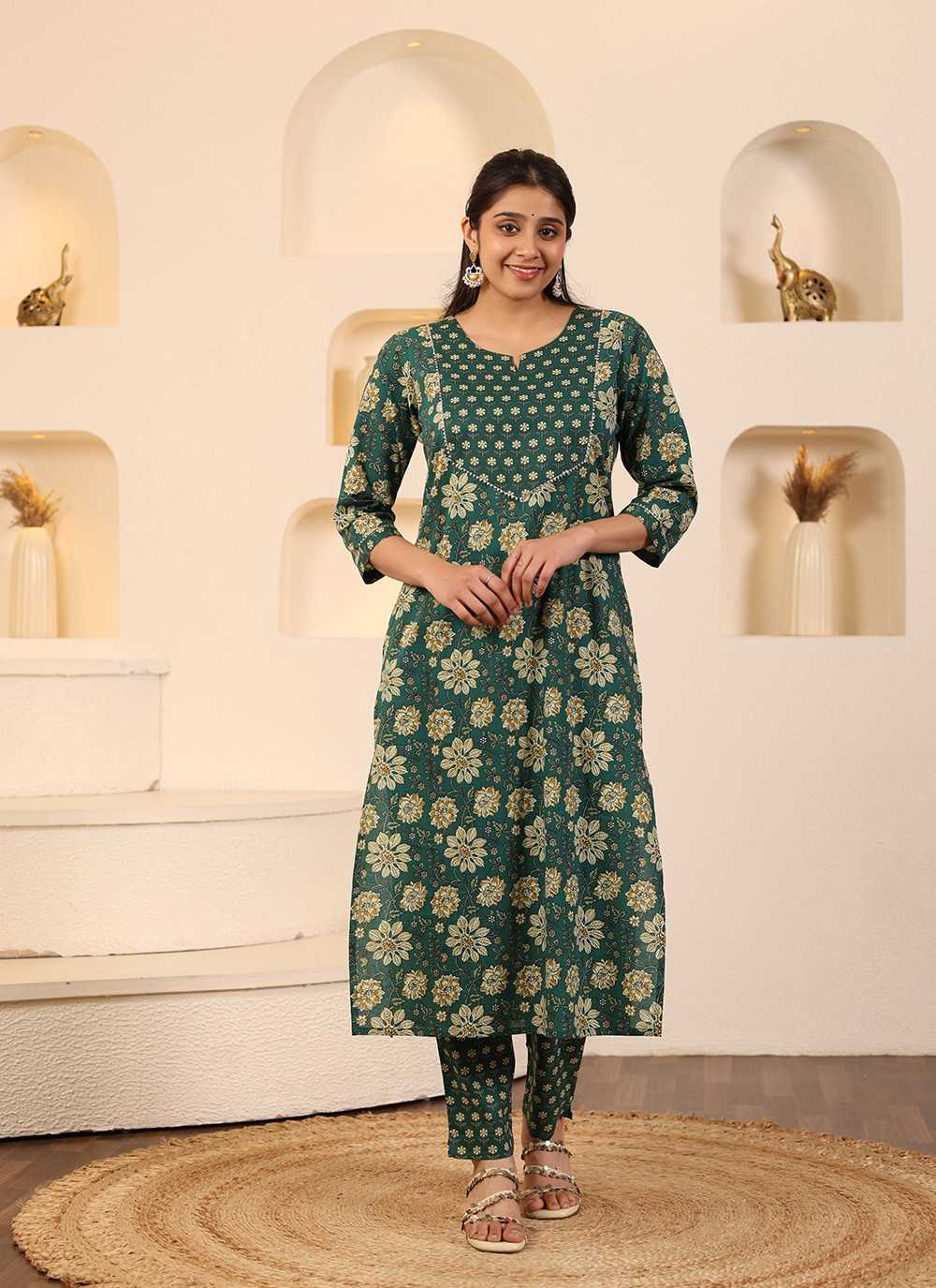 Green Grace Straight Cotton Kurta Pant