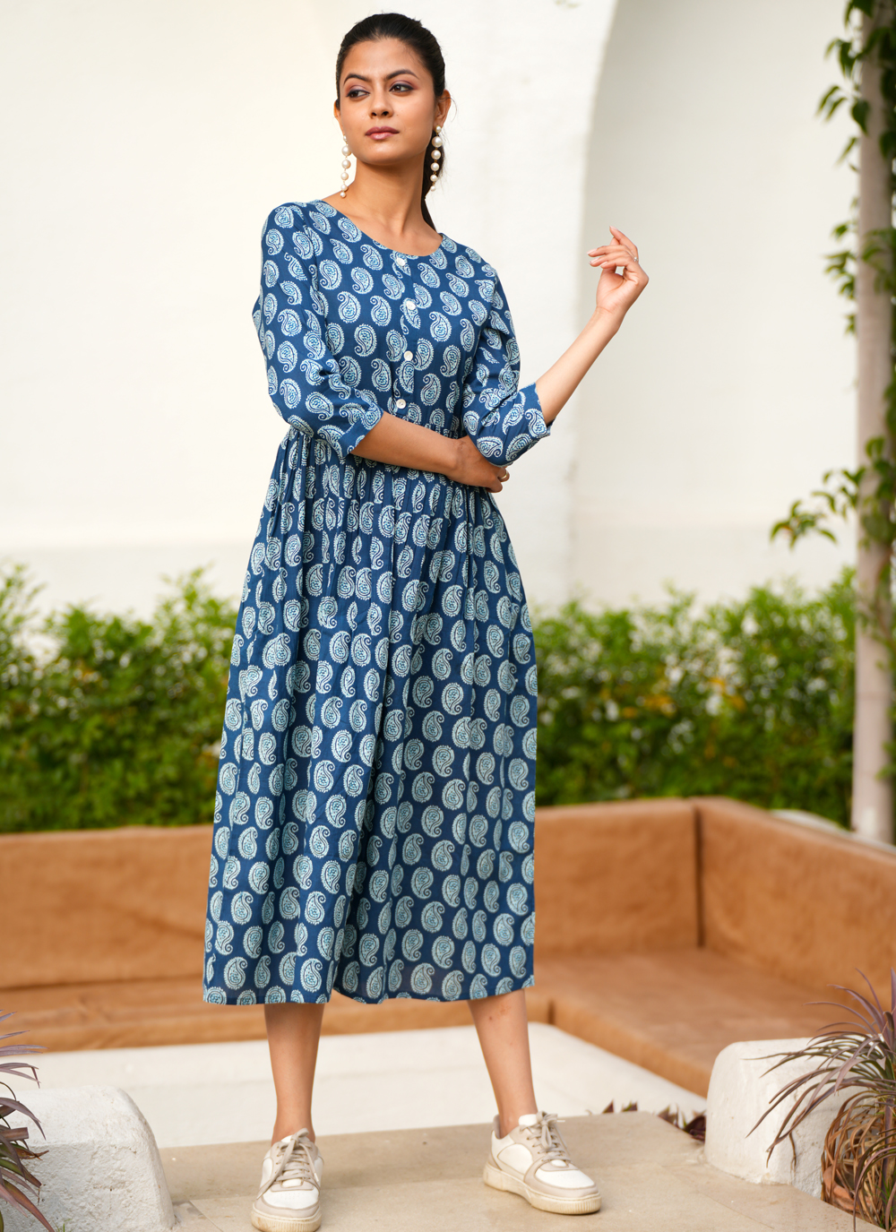 Indigo Paisley Summer Midi Dress