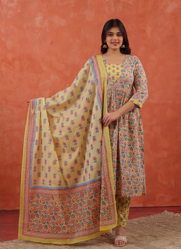 Fulkari A-Line Cotton Dupatta Suit