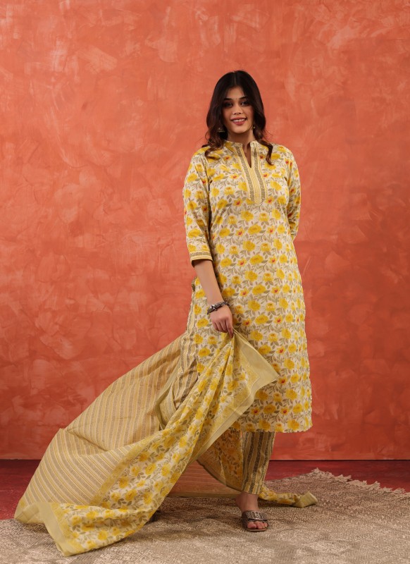 Gulmohar Straight Cotton Dupatta Suit