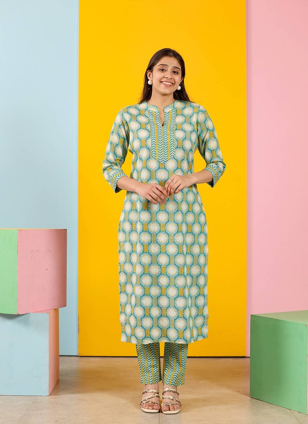 Lemon Leaf Straight Cotton Kurta Pant