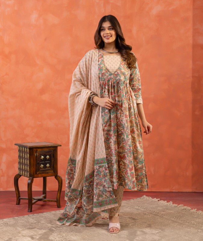 English Rosewood Side Slit Dupatta Suit