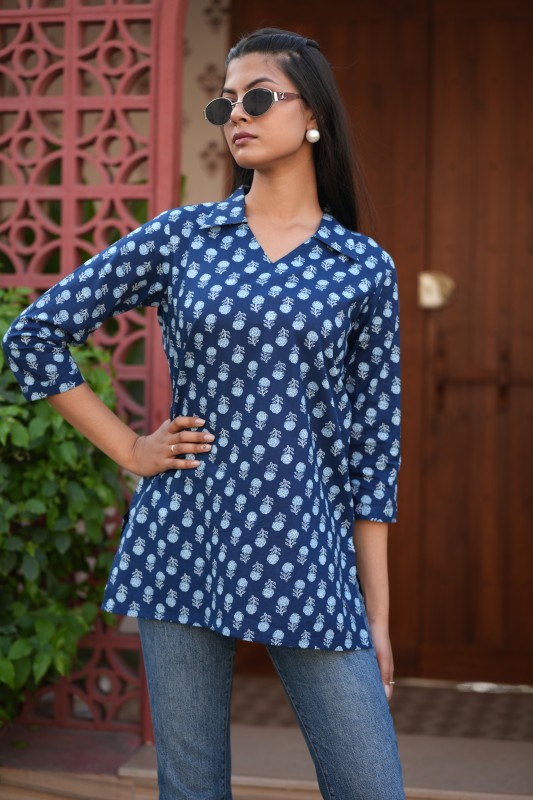 Indigo Bloom Cotton Top