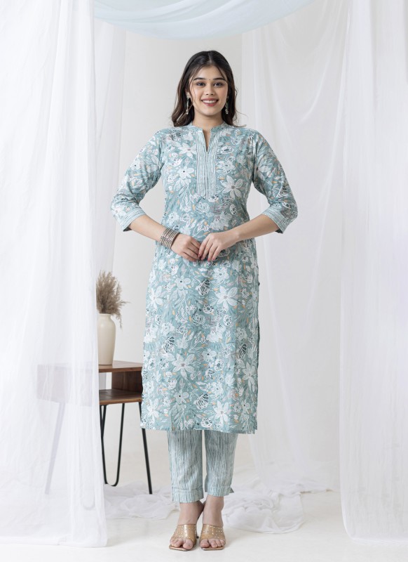 Teal Deal Straight Cotton Kurta Pant