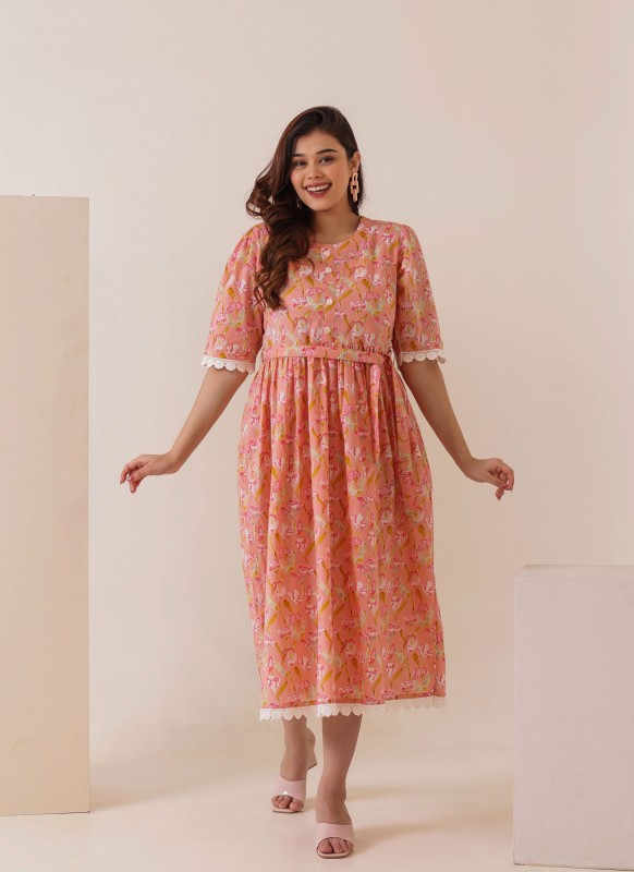 Peach petal Cotton Summer Midi Dress