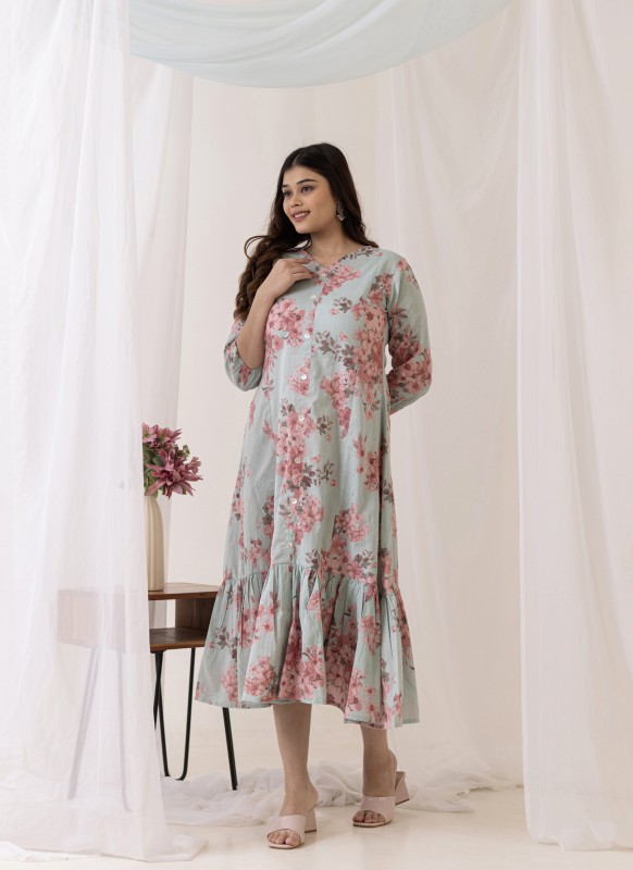 Pastel Bloom Cotton Summer Midi Dress